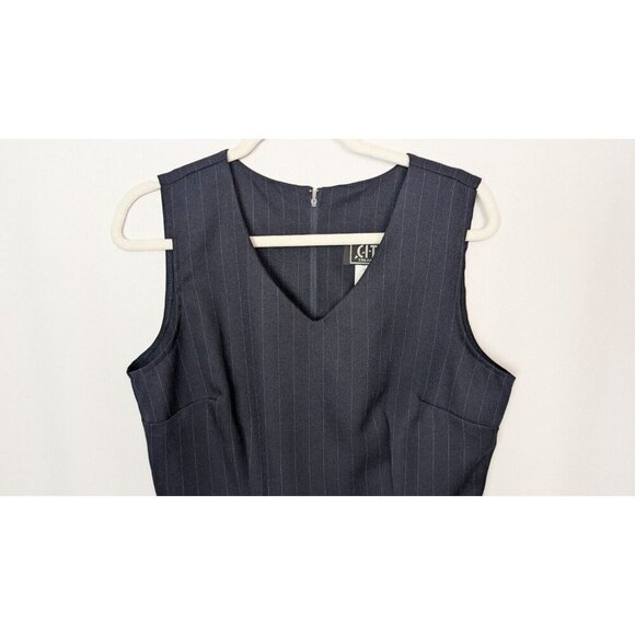 VINTAGE 90s Y2K City Triangles 13 Blazer Jacket Suit Dress Set Navy Pin Stripe - Picture 6 of 16